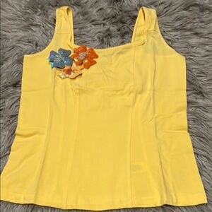 Kathleen Kirkwood Yellow Embellished Sleeveless Tank